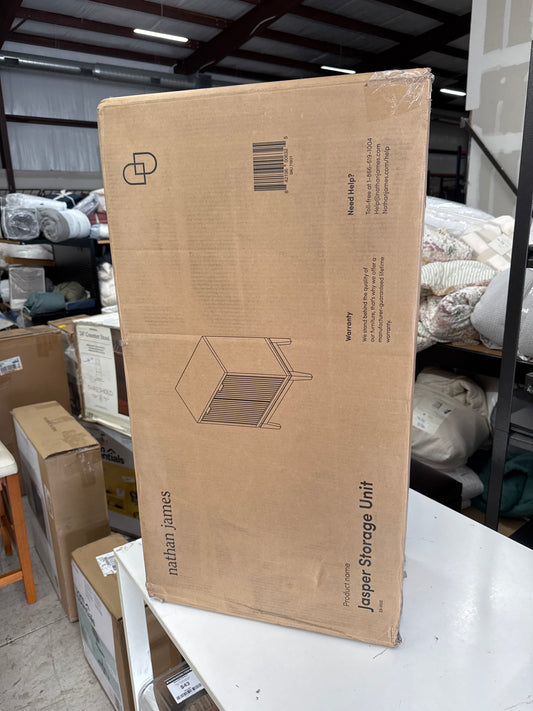 Nathan James Jasper Fluted Storage Cabinet Natural Brown: Brass Handles, Adjustable Shelves, Mid-Century Modern