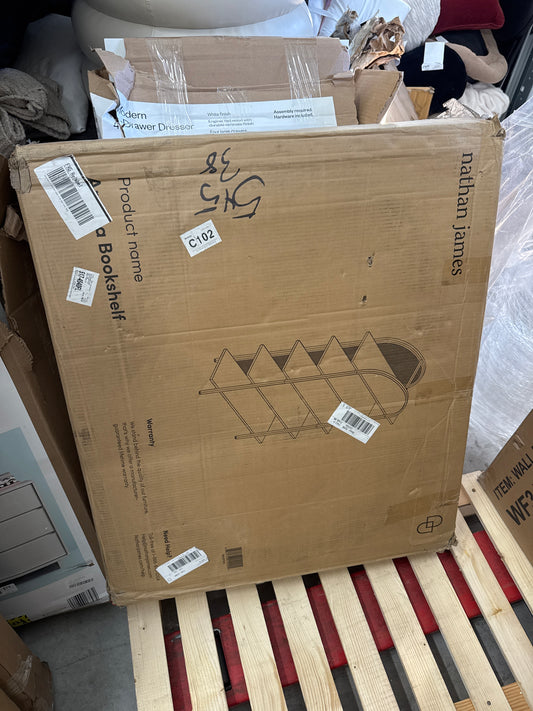 Nathan James 71" Amara Rattan 5 Shelves Etagere Bookshelf Light Oak/Matte Black: Metal Frame, 13+ Age, No Tools