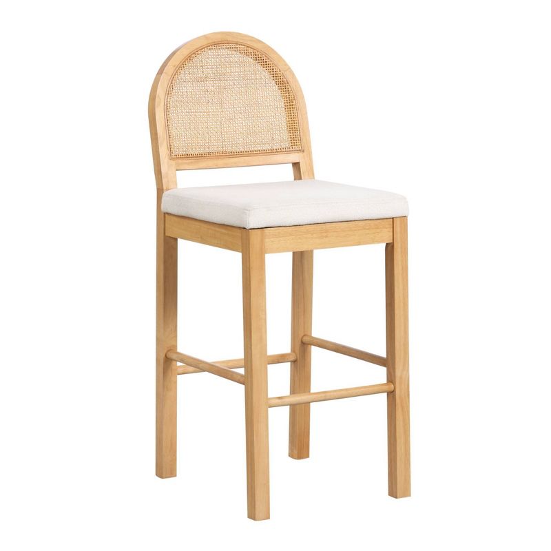 Nathan James Bailey Curved Back Counter Height Barstool Natural Wood Oak Rattan Cream Boucle: Upholstered, 300lb Capacity : Target