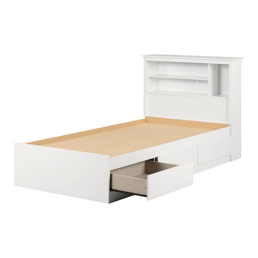 South Shore Twin Bed and Headboard Set Pure White: Contemporary Design, 3 Storage Drawers, Laminated Finish)