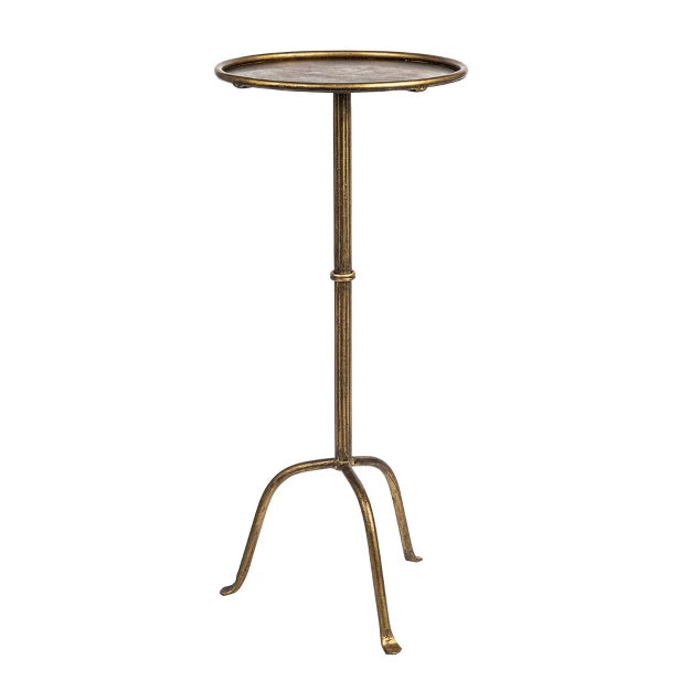 Storied Home Metal Martini Cocktail Accent Table Antique Brass: Art Deco, No-Tool Assembly, Iron Frame