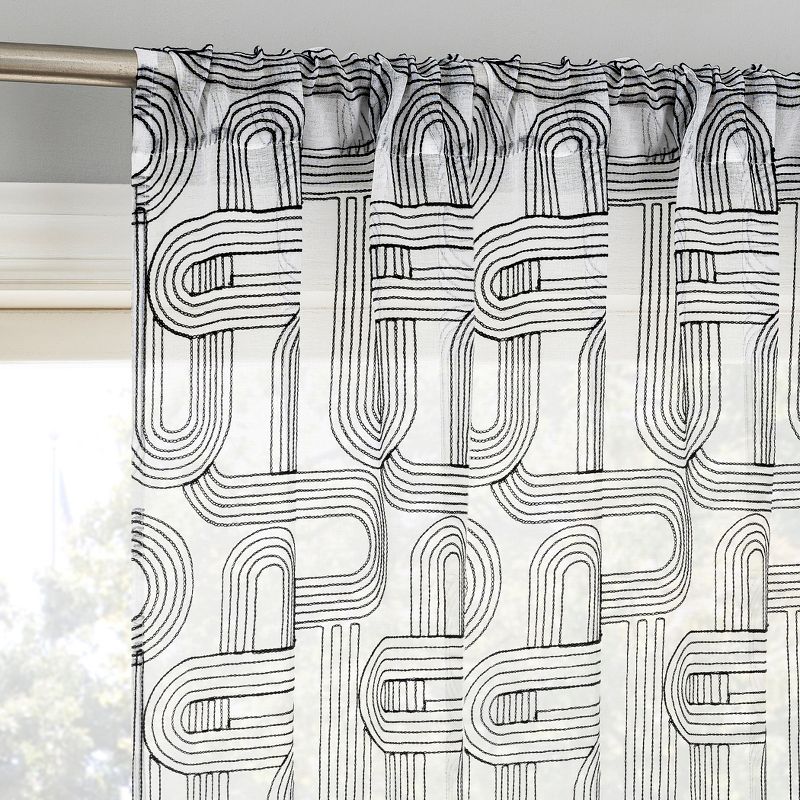 50"x84" No. 918 Sheer Kaz Embroidered Retro Curves Rod Pocket Curtain Panel Black/white: Vintage Polyester Drapery : Target