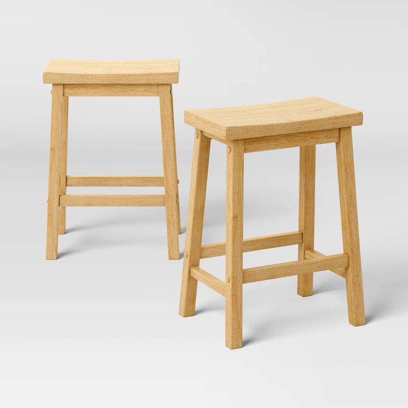 Set of 2 24" Solid Wood Backless Saddle Counter Height Barstools Natural - Room Essentials