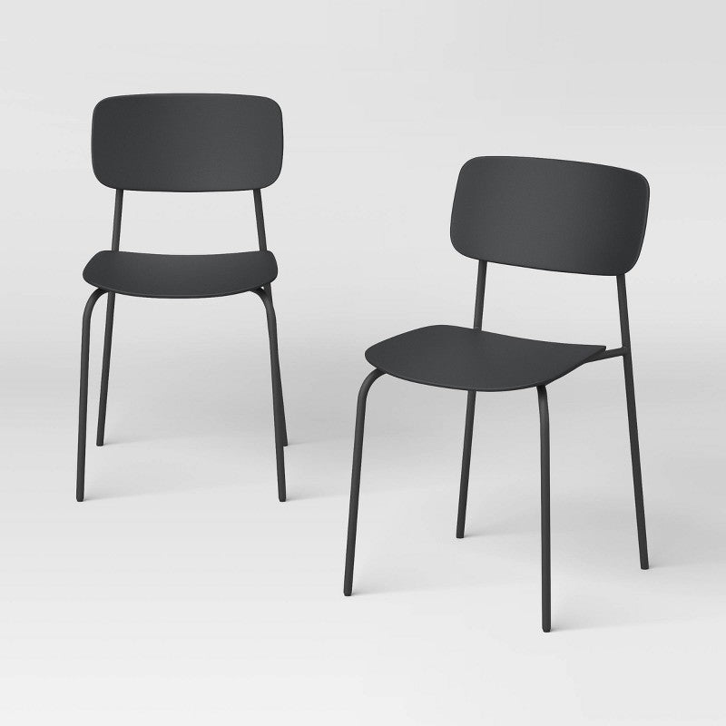 Set of 2 Molded Plastic with Metal Base Dining Chair Black - Room Essentials