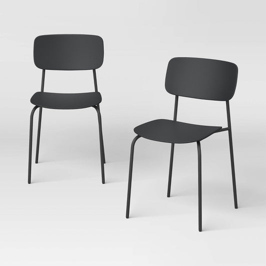 Set of 2 Molded Plastic with Metal Base Dining Chair Black - Room Essentials