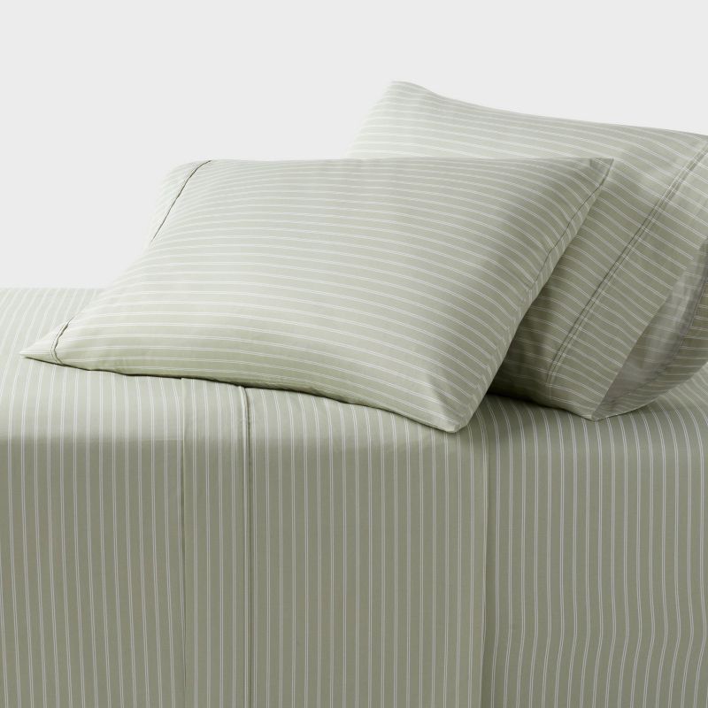 Queen 400 Thread Count Performance Sheet Set Green Stripe - Threshold