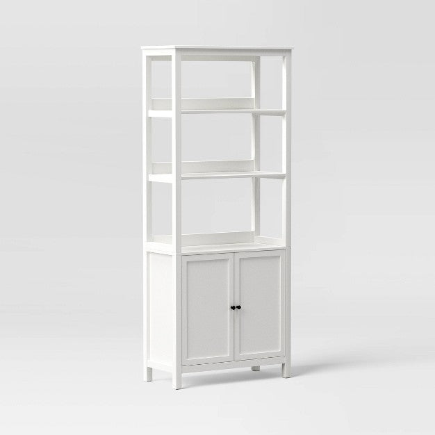 72" Bookcase Traditional With Three Open Shelves and Cabinet Classic White - Room Essentials