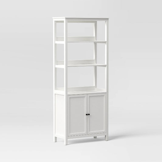 72" Bookcase Traditional With Three Open Shelves and Cabinet Classic White - Room Essentials