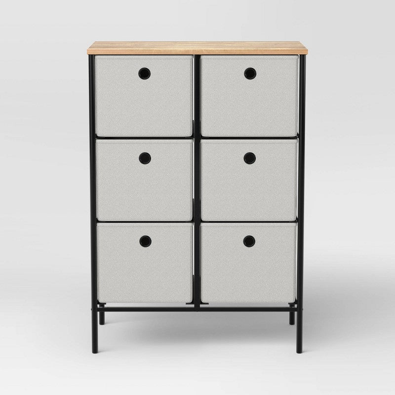 Fabric 6-Bin Tall Vertical Dresser Black Frame - Room Essentials