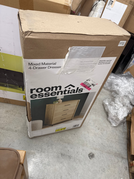 Mixed Material Wood and Metal 4 Drawer Dresser Natural Wood - Room Essentials