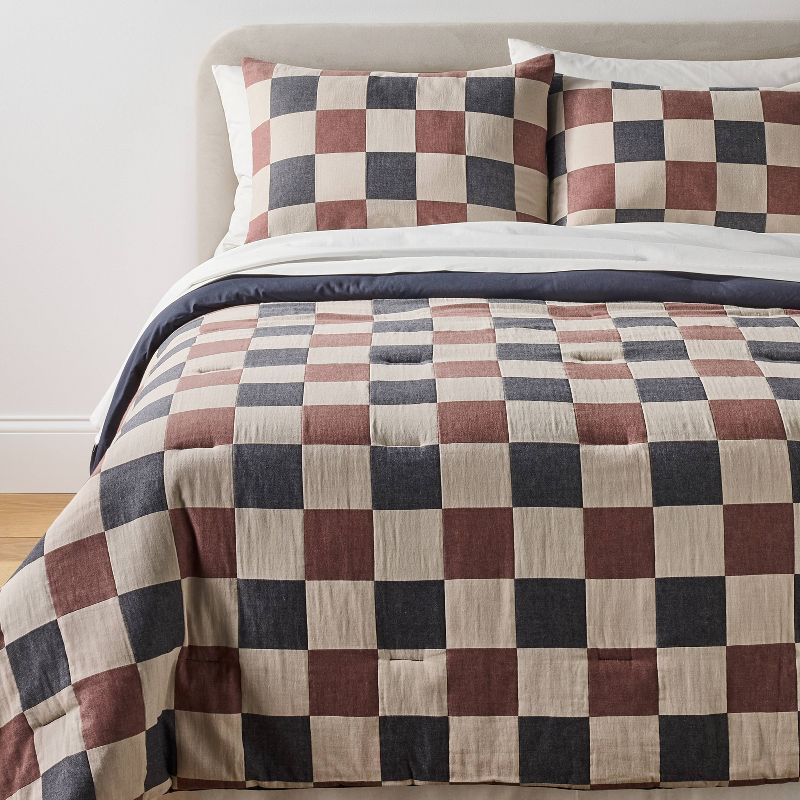 Full/Queen Woven Check Comforter Set Neutral/Navy/Burgundy - Threshold designed with Studio McGee