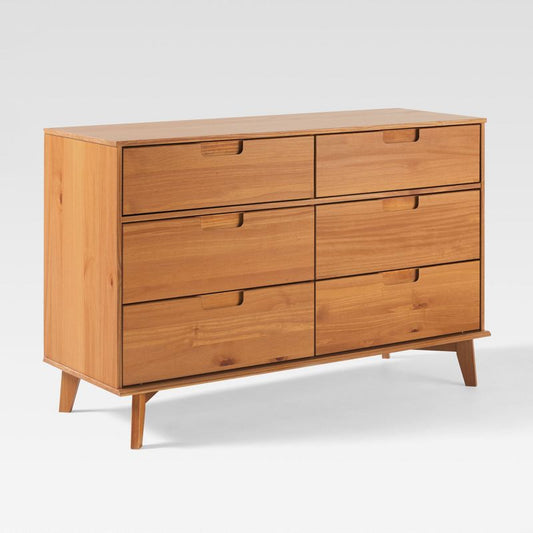 Saracina Home Mid Century Modern Groove Wood 6 Drawer Dresser Caramel : Target