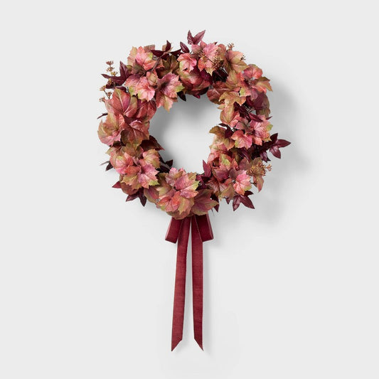 24" Mixed Leaf Artificial Fall Wreath Red - Threshold designed with Studio McGee
