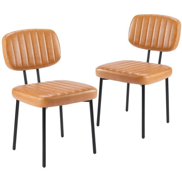 JIONJOY Mid Century Modern Faux Leather Upholstery Dining Chair with Metal Legs Set of 2 - brown