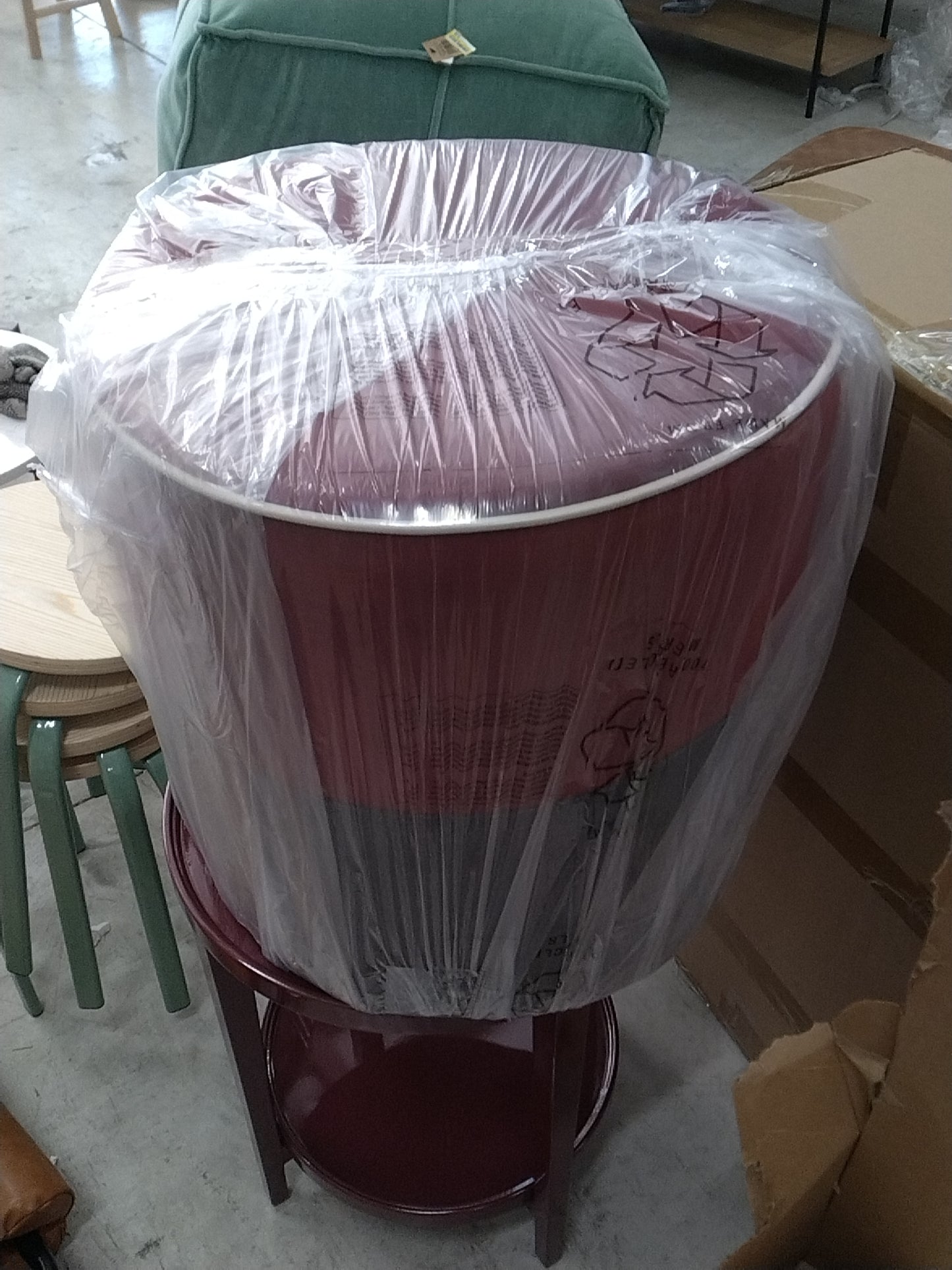 Contrast Welt Drum Ottoman in Velvet Berry Pearl Welt - Threshold