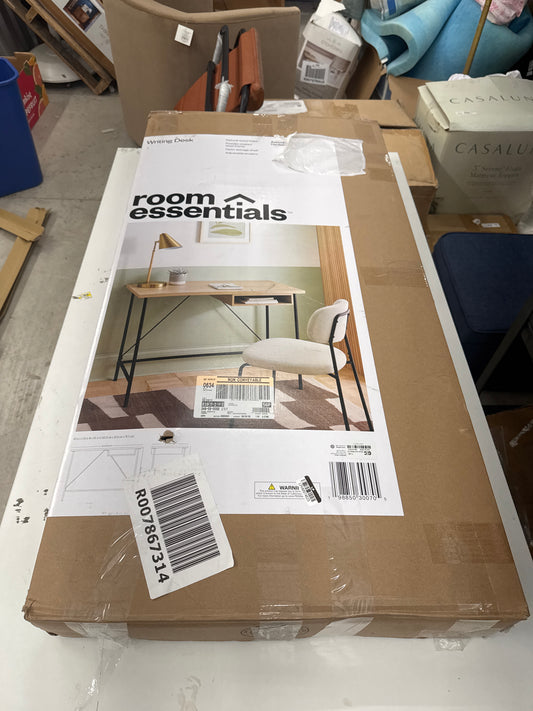 Wood and Metal Dorm Writing Desk with Storage Natural - Room Essentials