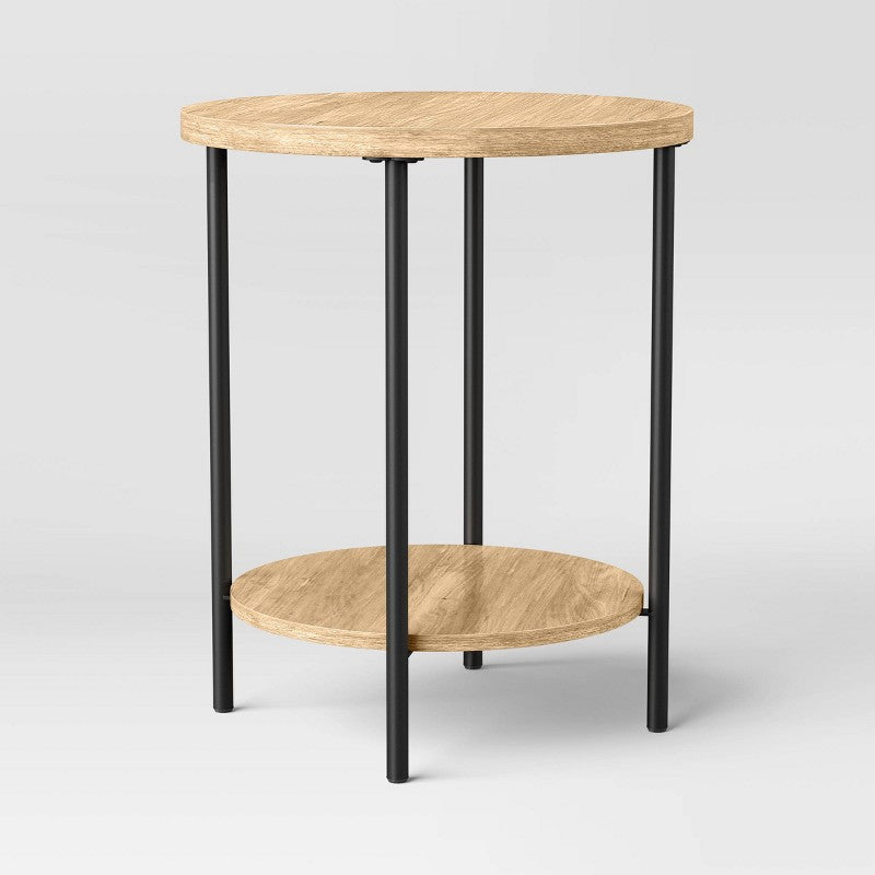 Wood and Metal Small Round Dorm End Table Natural Finish - Room Essentials