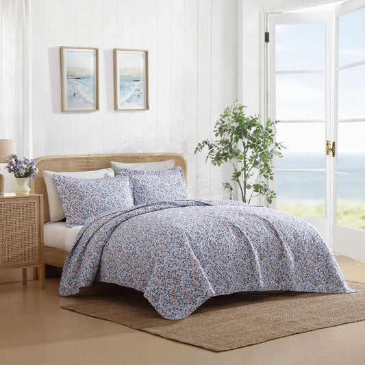 Laura Ashley Leona Flower Bright Red Twin Quilt Set