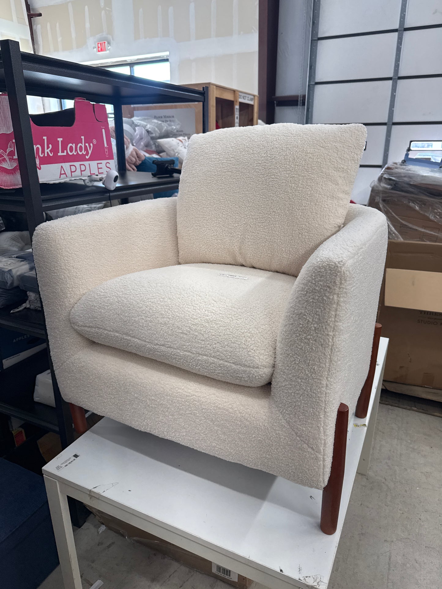 Elroy Accent Chair with Wooden Legs Cream Faux Shearling - Threshold designed with Studio McGee: Plywood Frame, Transitional Style