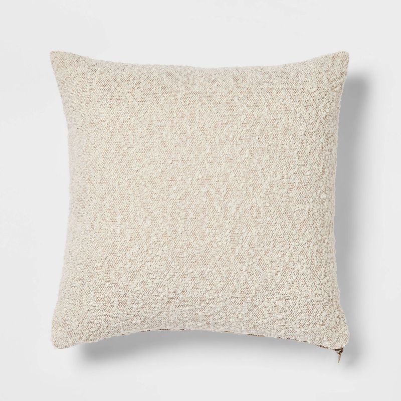 Woven Boucle Square Throw Pillow With Exposed Zipper Neutral - Threshold™: Decorative Accent For Sofa, Indoor Polyester Fill : Target