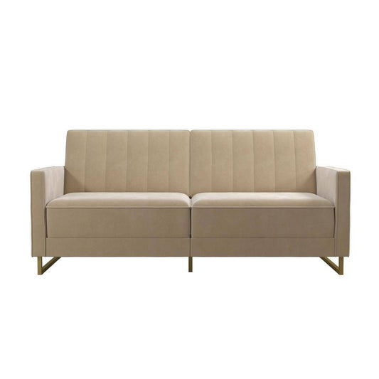 Skylar Coil Futon Modern Sofa Bed And Couch Ivory Velvet - Novogratz: Polyester Upholstery, 600 Lbs Capacity : Target