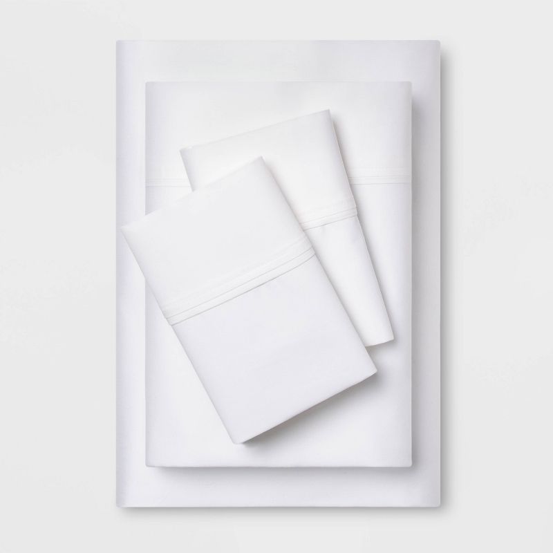 Twin/twin Xl Solid Performance 400 Thread Count Sheet Set White - Threshold™: Cotton Sateen, Oeko-tex Certified : Target