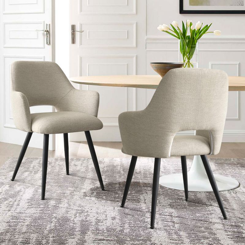 Edwin Armrest Dining Chair, Upholstered Dining Chair with Arms and Black Legs, Captains Chair - Maison Boucle