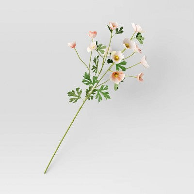 Peach Poppy Stem Lifelike Indoor Spring Decor, Polyester Faux Floral - Threshold