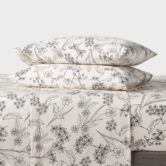 Standard Easy Care Cotton Blend Sateen Pillowcase Gray Floral - Room Essentials™: 225 Thread Count, Botanical Design, 2-pack : Target