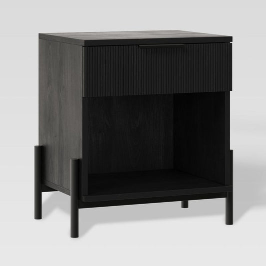 Saracina Home Modern Boho Fluted 1 Drawer Storage Nightstand Black : Target