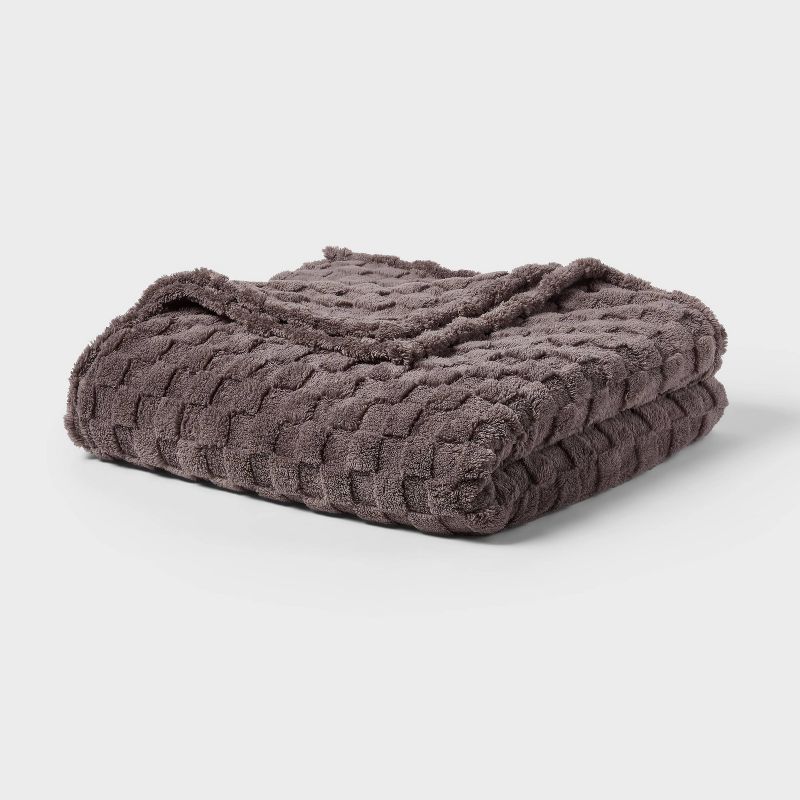 Twin/twin Extra Long Checkered Jacquard Plush Blanket Gray - Room Essentials™ : Target