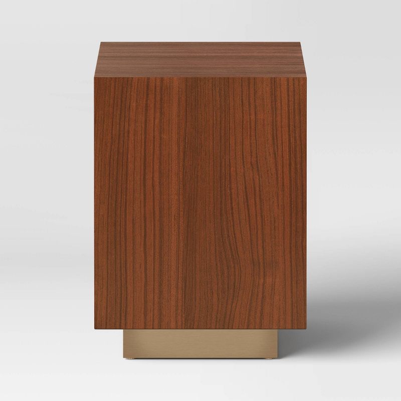 Wood And Metal Plinth Accent Table - Threshold™: Modern Lacquered Iron & Veneer, No Assembly Required : Target