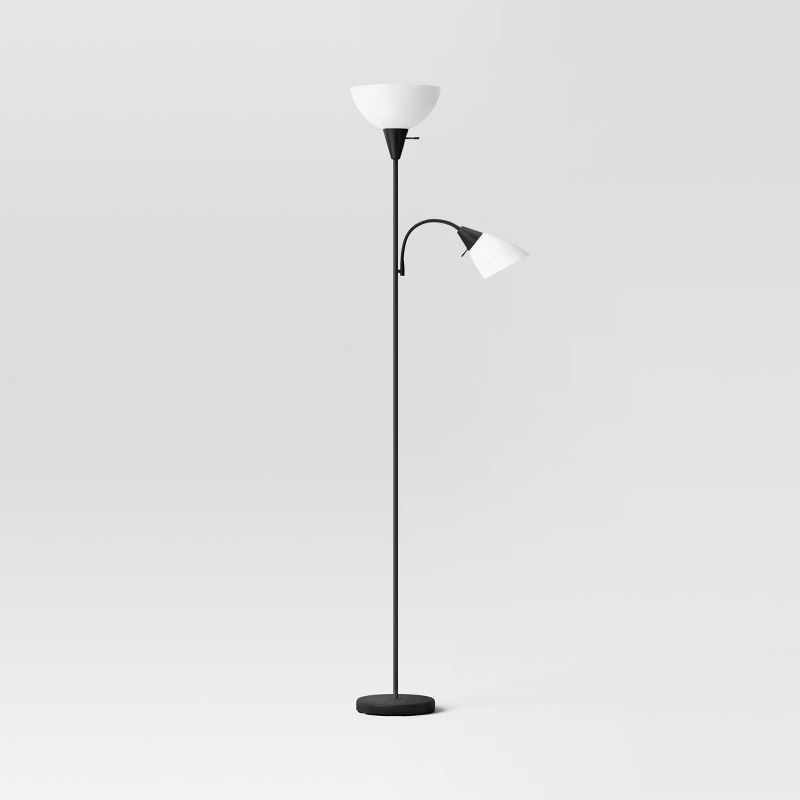 Torchiere with Task Light Floor Lamp Black (Includes LED Light Bulb) - Room Essentials: ETL Listed, Adjustable, Modern Design