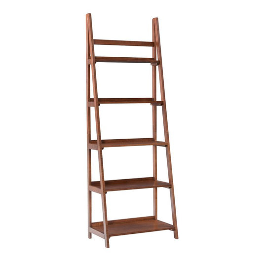 72" Charlotte Mid-century Shelf Ladder Bookshelf Brown - Linon: Transitional Style, Rubberwood, 5 Fixed Shelves : Target
