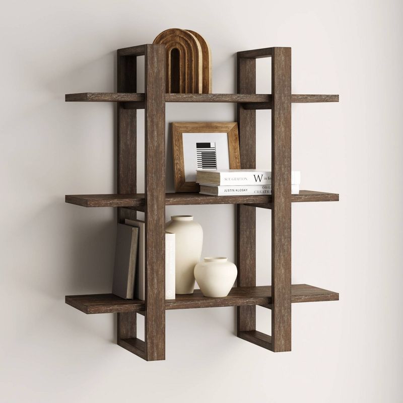32 Solid Wood Adjustable Floating Wall Shelf Brushed Dark Brown - Nathan James