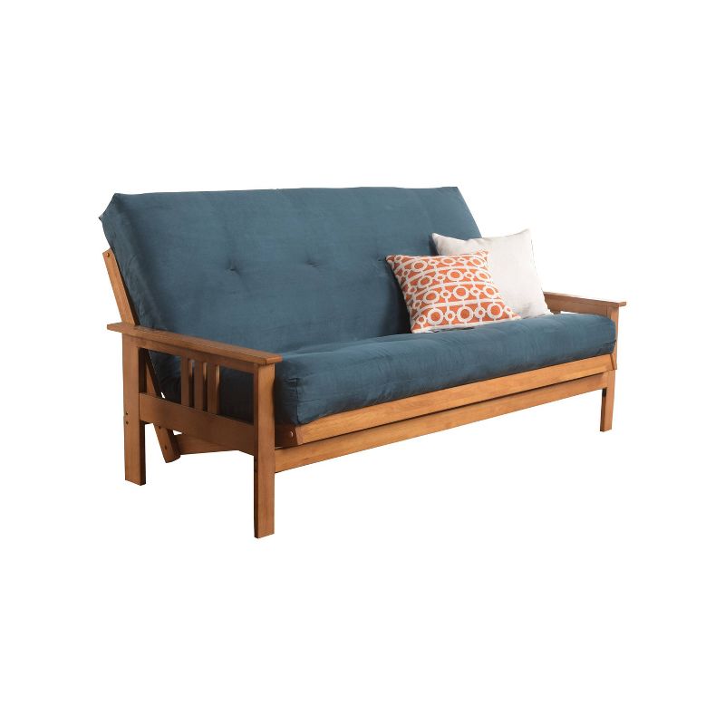 Full Chicago Frame And Coil Mattress Butternut/navy Suede - Dual Comfort: Mission Style, Hardwood, Convertible Sofa Bed With Storage Option : Target