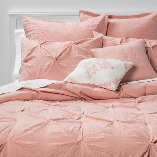 8pc Queen Pinch Pleat Comforter Set Blush - Threshold™: Polyester, Oeko-tex Certified, Machine Washable : Target