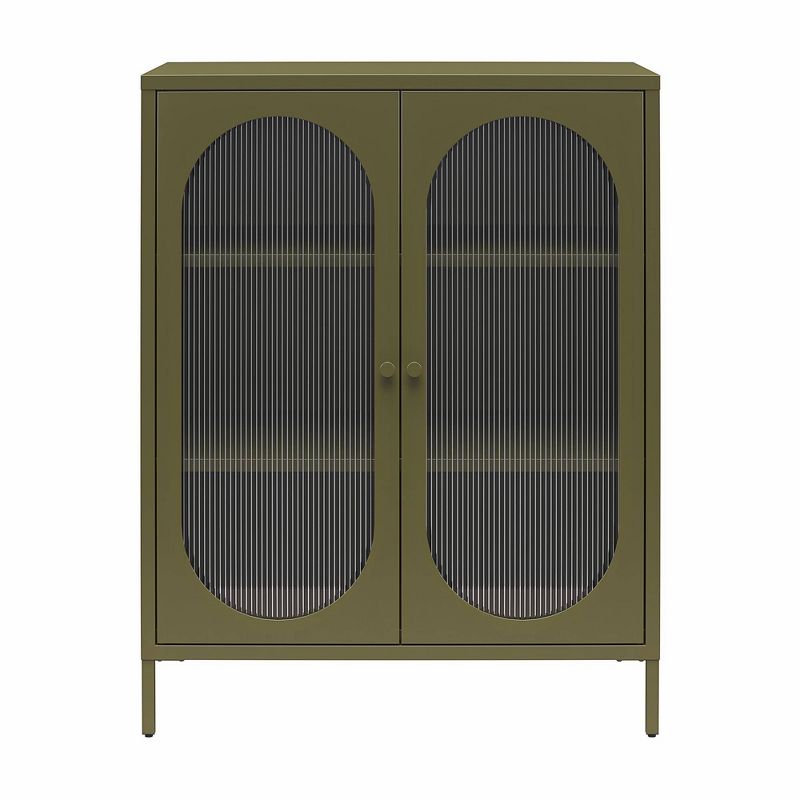 Mr. Kate Luna Short 2 Door Accent Cabinet With Fluted Glass Olive Green : Target