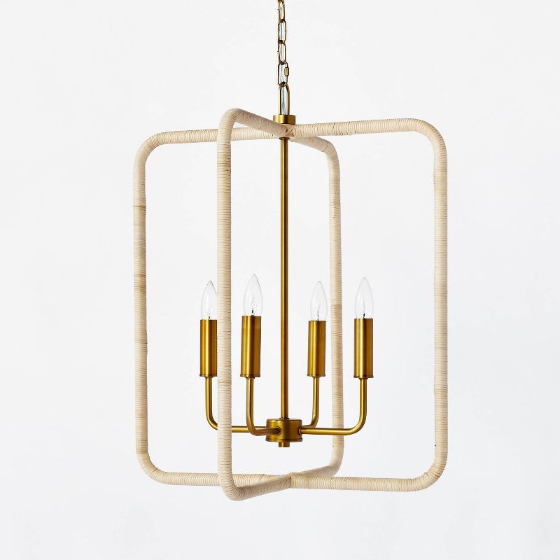 Rattan Lantern Ceiling Pendant Brass - Threshold designed with Studio McGee