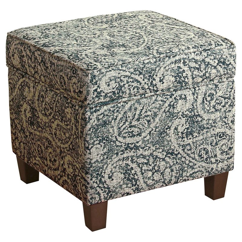 Homepop Cole Classics Square Storage Ottoman With Lift Off Top Blue/gray Paisley: Upholstered Footstool, Wood Legs, No Assembly Required : Target