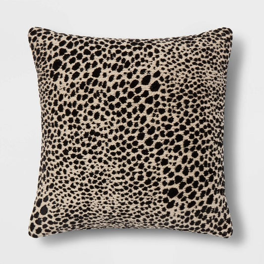 Square Jacquard Leopard Decorative Throw Pillow Black/natural - Threshold™: Cotton Blend, Indoor Use, Oeko-tex Certified : Target