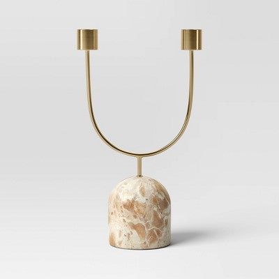 Luxe Double Taper Candle Holder - Threshold: Gold Finish, Marble Base, Modern Tabletop Decor