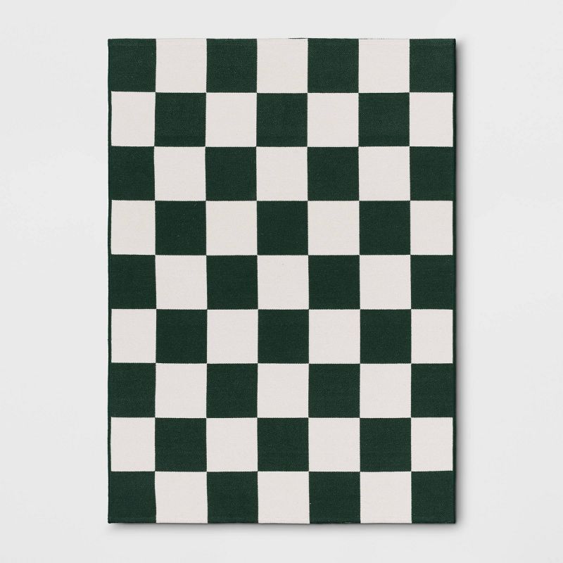4'x5'6" Checkered Area Rug Ivory/Green - Room Essentials