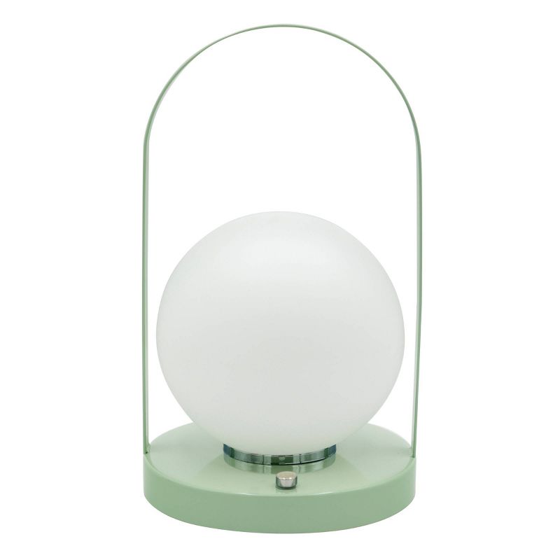 National Brand Portable and Rechargeable LED Lantern Style Touch Lamp with Sage Green Metal Finish: USB Powered, Farmhouse Decor, No Assembly Required