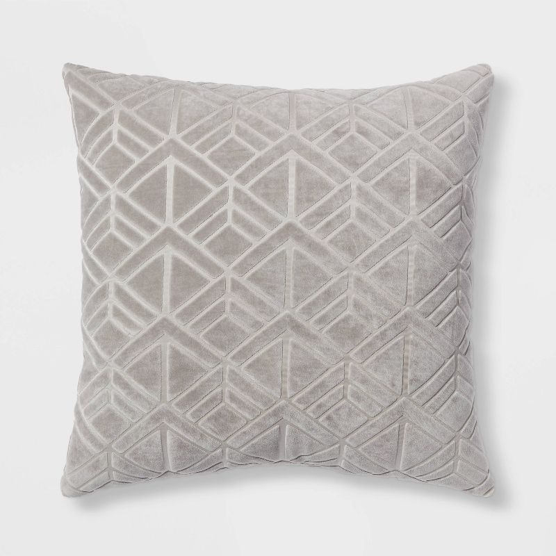 Euro Carved Velvet Jacquard Decorative Throw Pillow Gray - Threshold™: Indoor Square Cushion, Knife Edge, Oeko-tex Certified : Target