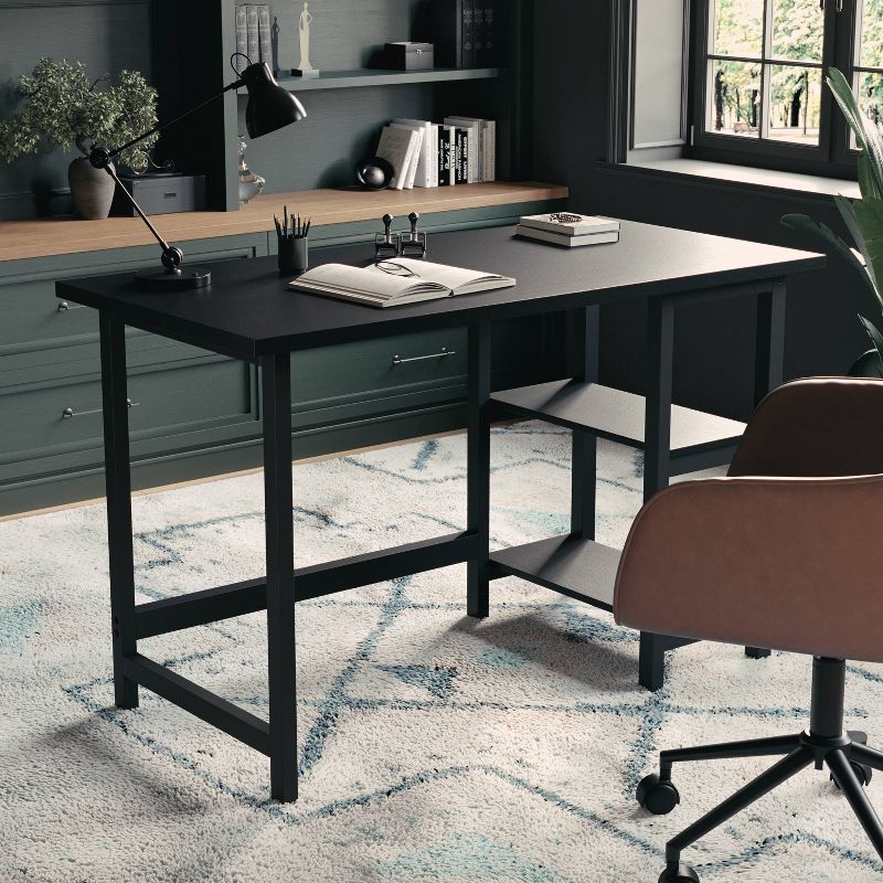 Home Office Trestle Desk With Shelves Black Wood Grain - Martha Stewart: Sturdy Metal Frame, Wood Composite Surface, Open Storage Shelf : Target