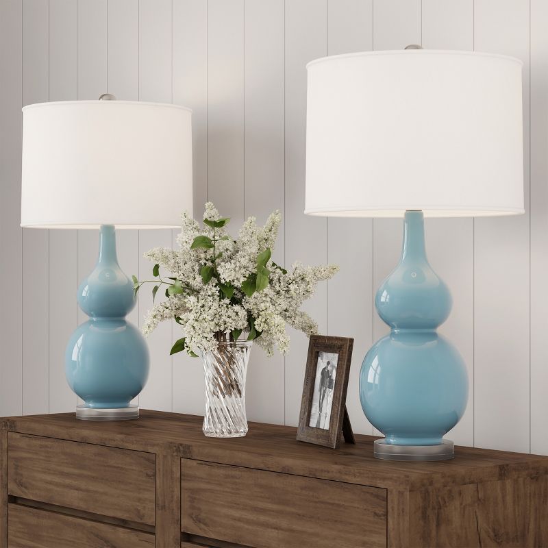 Set of 2 Ceramic Double Gourd Table Lamps: Ivory Shades, Acrylic Base - Trademark Global