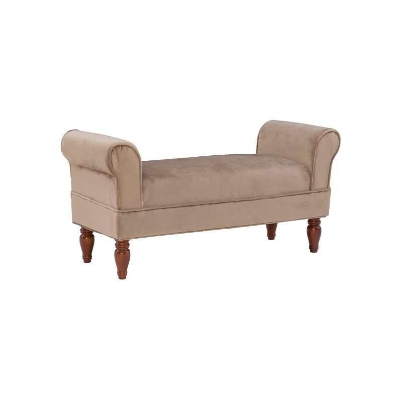 46" Lillian Traditional Backless Rolled Side Arm Upholstered Velvet Bench Tan - Linon : Target