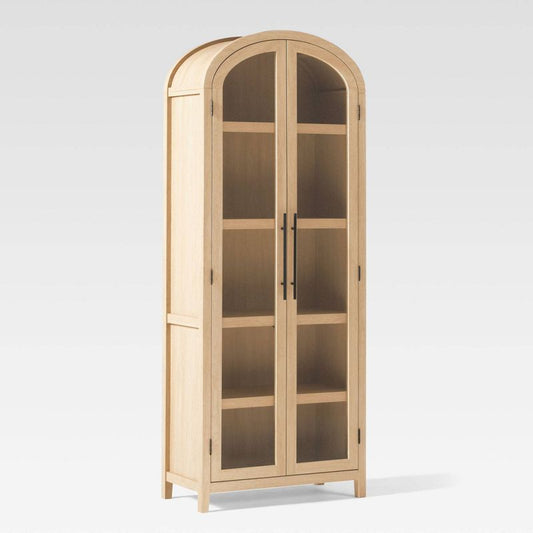 Saracina Home 76" 5 Shelf Arched Bookcase Cabinet Coastal Oak: Tempered Glass Doors, Modern Design : Target