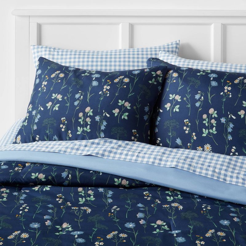 7pc King Floral Printed Microfiber Reversible Comforter & Sheets Set Navy - Room Essentials™ : Target